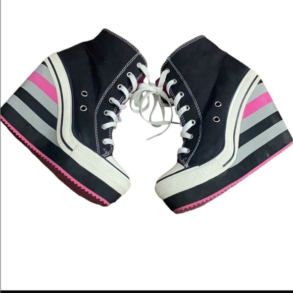 Rock & Candy| Goldluxe Wedge Platform Sneakers| Size 8|Black Pink White Gray - Picture 2 of 8